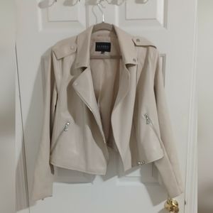 ELOQUII Faux Leather Moto Jacket - Color is Bone